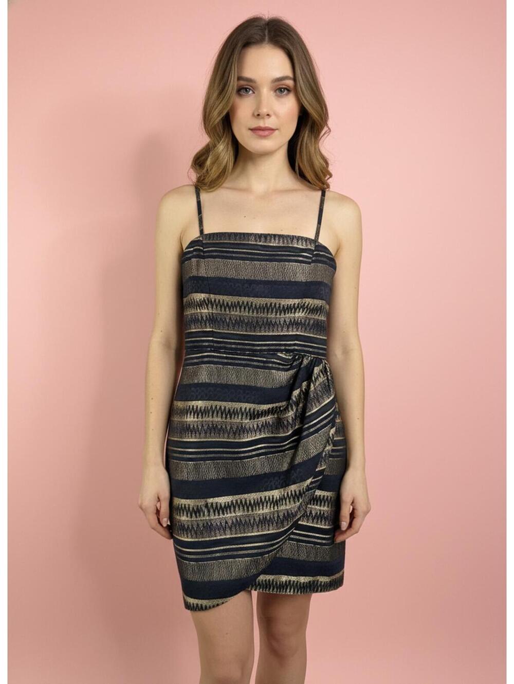 Armani Exchange Feminine Striped Mini Dress with Draped Detail